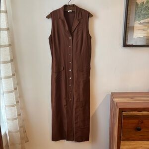 Vintage Harve Benard Chocolate Brown Linen Blend Button Down Dress.  Size 6.